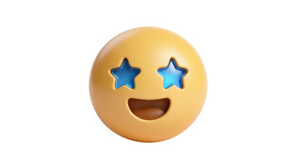 Fototapeta premium Isolated 3D render of a happy yellow emoji with star eyes and a wide smile, cartoon style