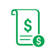 Obraz premium A bright green outline icon depicts a financial receipt document with a prominent dollar sign for billing concepts.