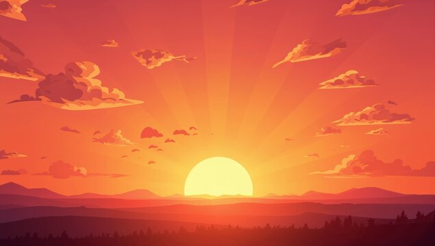 Vibrant Sunset Over Mountain Range with Colorful Sky and Clouds