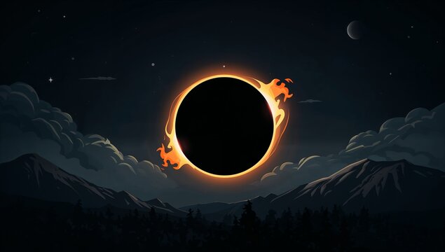Celestial Eclipse with Mountains and Night Sky in Vibrant Details