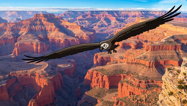 Eagle Soaring Over Grand Canyon with Vibrant Colors and Scenic View