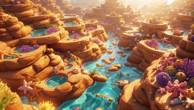 Vibrant Underwater Landscape with Coral Reefs and Shimmering Pools