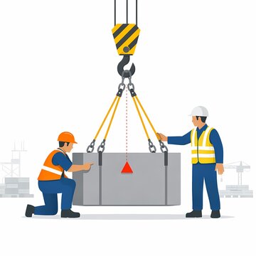 Safe Crane Lifting Operation with Workers Guiding Suspended Concrete Load