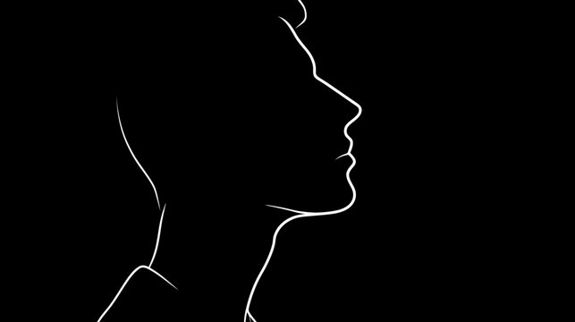 Elegant minimalist white line art profile of a contemplative man on a black background, expressing thought and introspection.