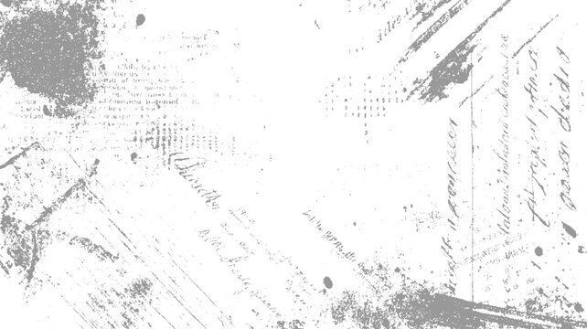 Faded grey ink script on distressed white paper with textured splotches and diagonal lines writing