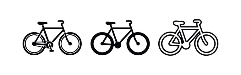 Fototapeta premium Set of black bicycle icons in various styles, perfect for urban commuting, eco-friendly transport, and healthy living.