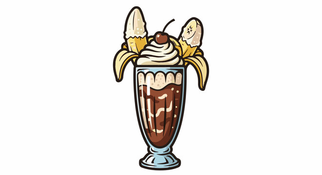 Delicious banana split sundae with whipped cream and cherry