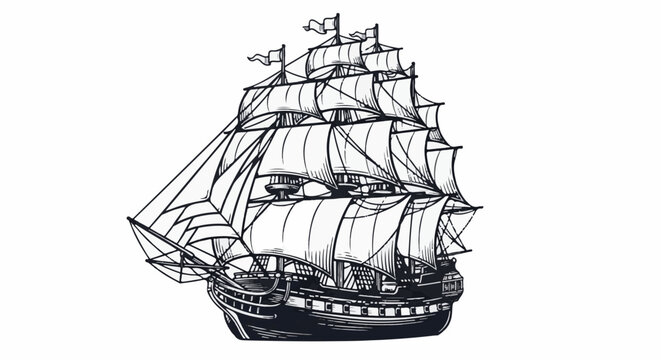 Detailed sketch of a majestic, multi-masted sailing ship