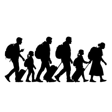 Family walking together with luggage.