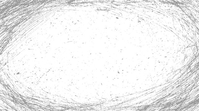Abstract grey scribbled oval frame with scattered dots on white background