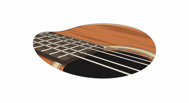 Close-up view of an acoustic guitar's neck and soundhole with strings