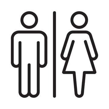 Simple black and white illustration depicting male and female restroom symbols