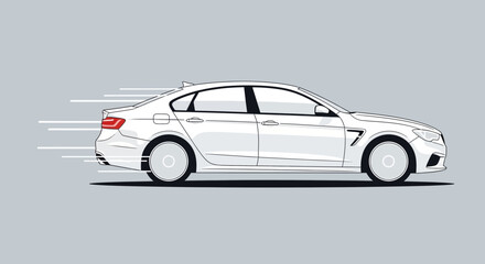 Obraz premium Modern white car speeding on gray background concept for transportation