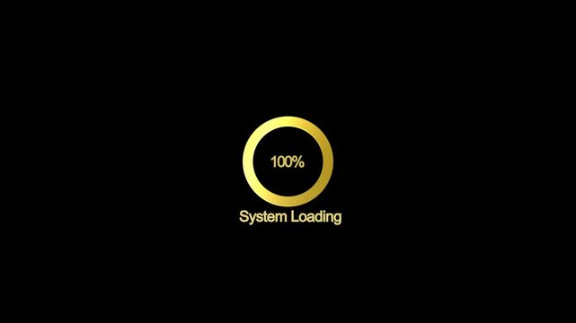 Modern circular loading animation with 0 to 100 progress showing preparing, system loading, booting and starting up in a minimal UI with golden ring.