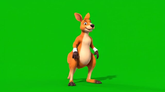 A very cute 3d style kangaroo is dancing very happily, green background