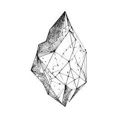 Geometric Crystal Structure with Lines and Dots Isolated on White © Muhammad