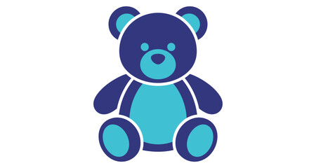 Obraz premium Cute Blue Teddy Bear Sitting Isolated on White Background Simple Flat Icon Childhood Toy