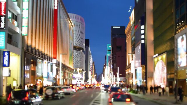 東京銀座 夜景 シフトレンズ逆アオリ　ジンバル移動撮影
