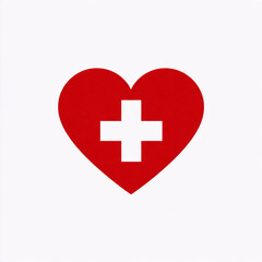 Fototapeta premium A red heart with a white cross symbolizing health, medical care, and well-being on a clean white background.
