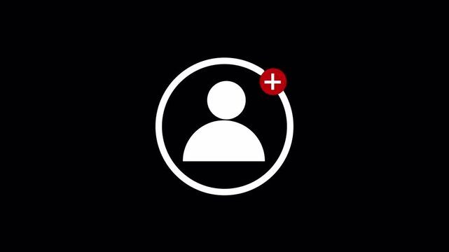 Animated Add User Icon with Plus Symbol for profile Creation, Add of profile, account, people, person, human, employee, avatar animated symbol on transparent screen in 4k with Alpha Channel