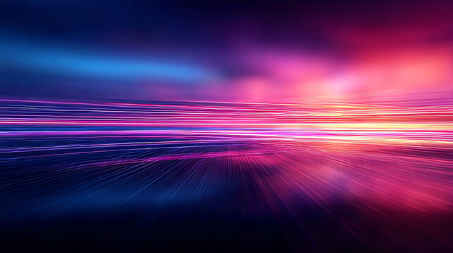 Abstract futuristic neon light trails representing high-speed digital data and technology motion