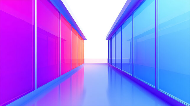 Futuristic Abstract Corridor with Vibrant Pink and Blue Glass Walls