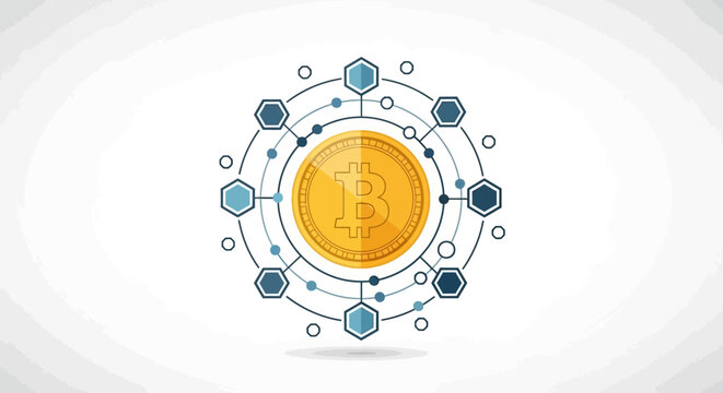 Digital Currency Network Connection With Golden Coin Symbol Centralized System Cryptocurrency Finance Blockchain Technology Abstract Representation