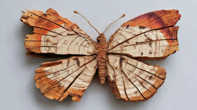 Artistic Butterfly Sculpture Crafted from Sliced Wood Log