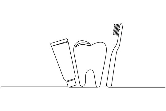 Toothbrush toothpaste and tooth continuous one line dental icon
