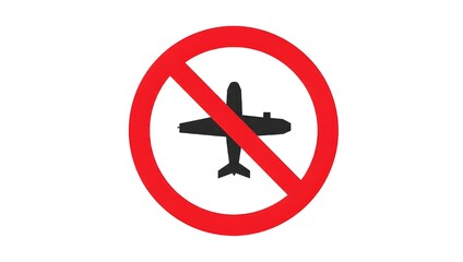 Obraz premium Red prohibition sign with an airplane silhouette crossed by a diagonal slash, symbolizing no flying, restricted airspace, flight ban or aviation prohibition for safety, regulation, and warning context