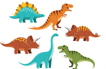 Cartoon Dinosaur Vector Set with T-Rex, Triceratops, Stegosaurus, Brachiosaurus, and Brontosaurus for Kids Illustrations © MSTRazia