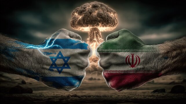 Conflict Illustration: Nuclear Explosion Threatening Tensions Between Nations, Depicting Political Unrest and Global Crisis