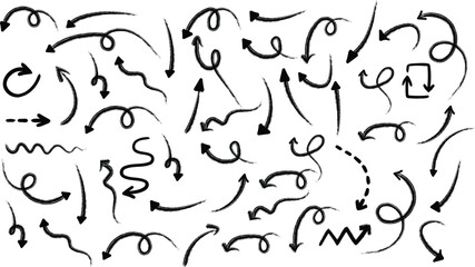 Fototapeta premium A collection of handdrawn arrows and curves on isolated for design and presentation purposes