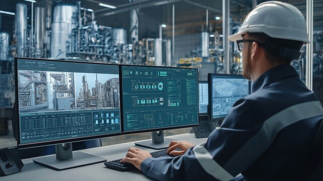 Engineers employ a modern scada system and a computer to manage the production process.
