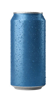 Blue Cold Soda Can with Water Droplets Isolated on White and Transparent Background