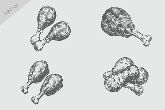 vintage sketch Fried chicken engraving style vector illustration. hand drawn crispy meat detailed
