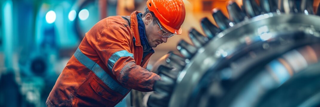 a mechanical engineer works on a huge metal machine