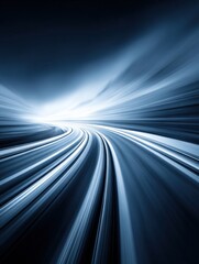 Fototapeta premium Abstract Motion Blur of a Curved Road with Futuristic Light Trails in Blue Tones