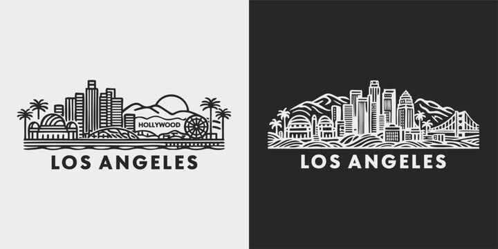Los Angeles Skyline Linear Illustration Vector