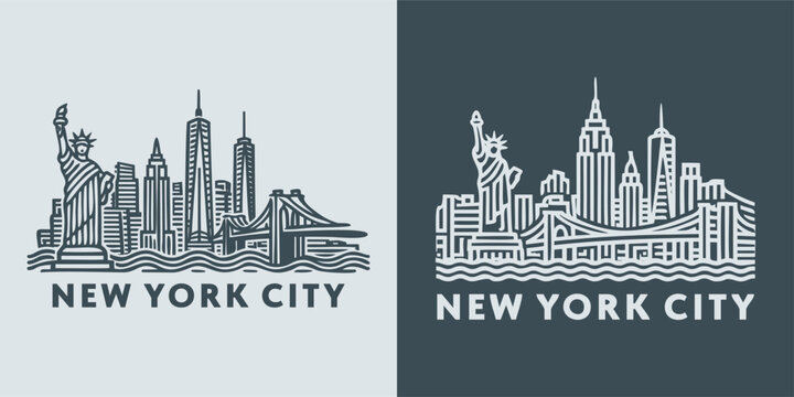 New York City NYC Skyline Line Art Design