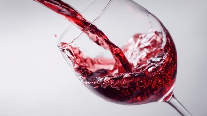 Obraz premium Red Wine Pouring into a Glass, Capturing the Rich Color and Dynamic Movement Against White Background