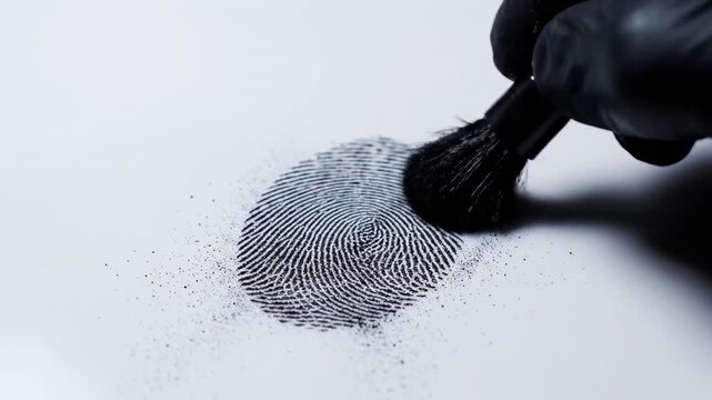 This shows a close-up of a gloved hand collecting a fingerprint from a white surface for forensic analysis in a crime scene investigation. The process is detailed and meticulous.