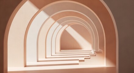 Fototapeta premium Minimalist Archway Corridor with Dramatic Sunlight Shadows.