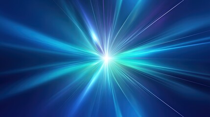 Obraz premium Abstract blue and teal light streaks radiating from a bright center, symbolizing speed, energy, and technology.