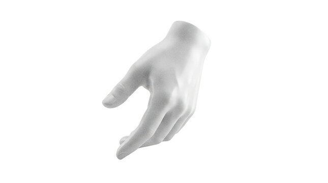 Smooth white hand reaches down to grab a small invisible item isolated transparent background image