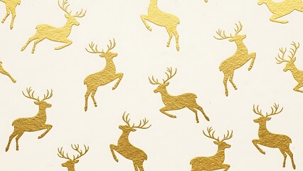 Obraz premium Luxury Christmas Reindeer Motif Seamless style holiday pattern with golden textured deer on a white parchment background for winter celebrations