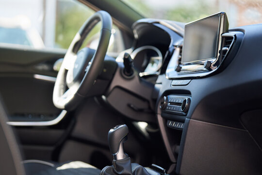 Close up showing interior and dashboard of modern car