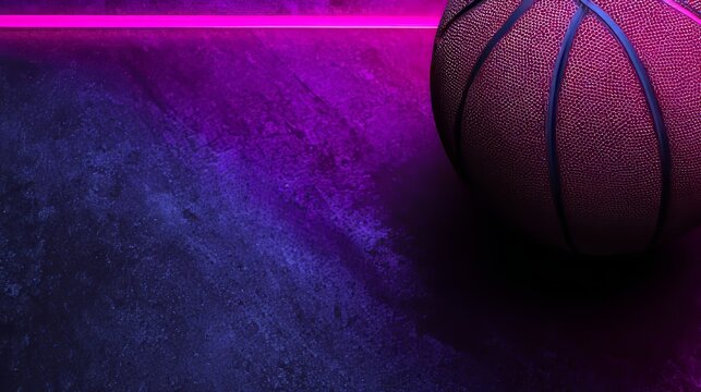 Basketball texture closeup sport ball leather detail neon banner background pattern design athletic surface concept for poster header website app card template modern style