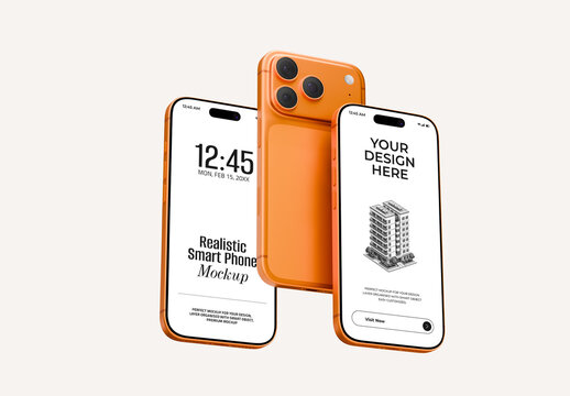 Three Floating Smartphone Mockup