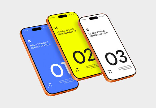 Floating Triple Mobilephone Screen Mockup